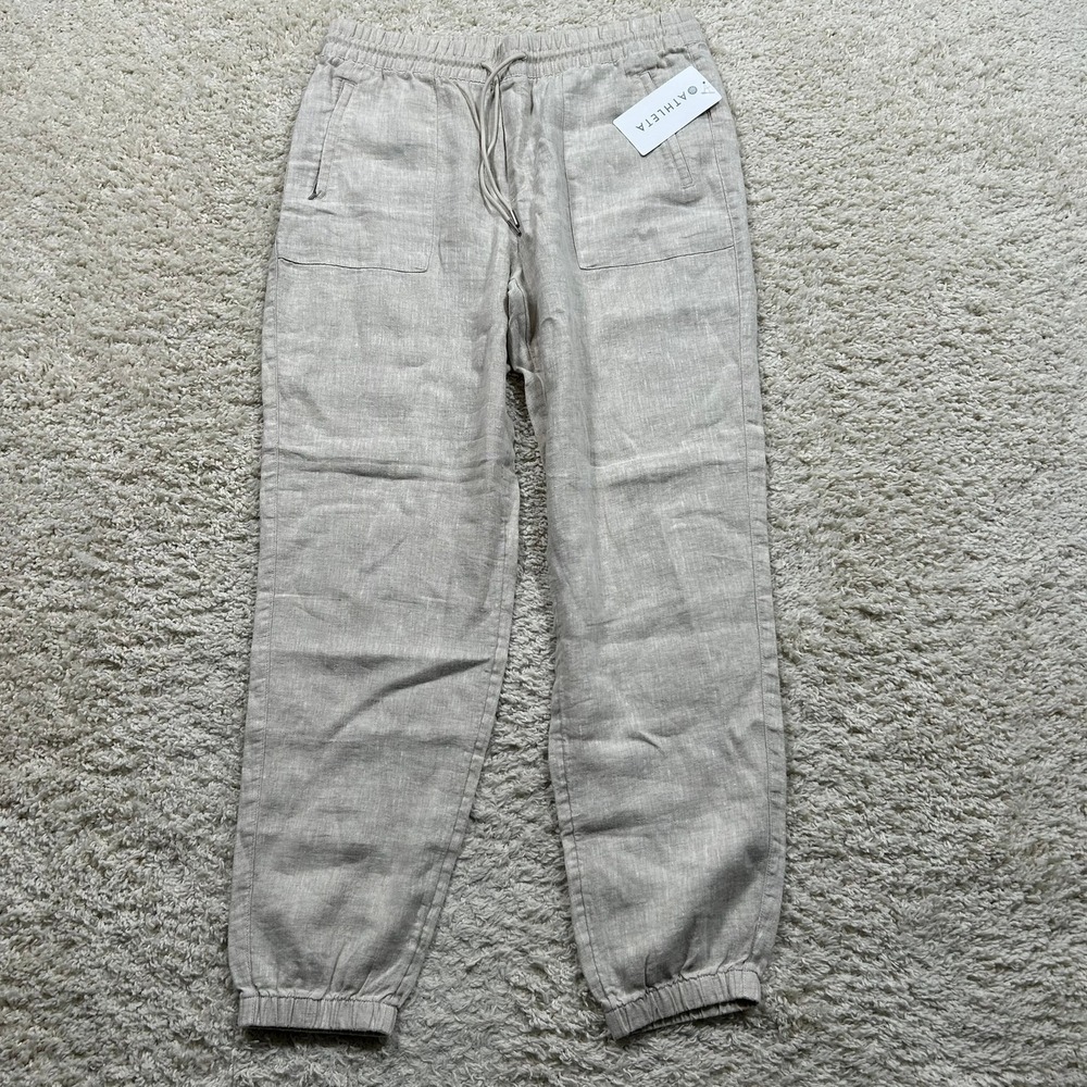 Athleta Retreat Linen Jogger L/T Large Tall Oatmeal Beige Drawstring Pockets NEW